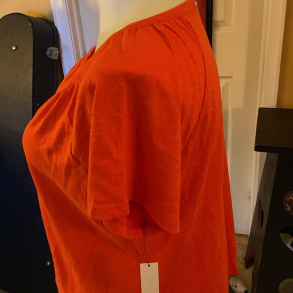 1XP TALBOTS ORANGE SHORT SLEEVED COTTON SHIRT NWT. NOTCHED V NECK WITH CUTOUTS - Picture 4 of 7